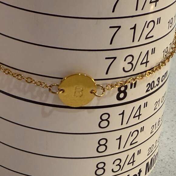18k Gold Plated Dainty Anklet Bracelet with "B" Initial - Picture 2 of 7